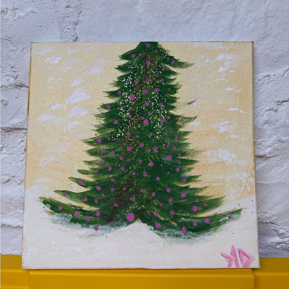 Hand-Painted Christmas Tree Canvas Art